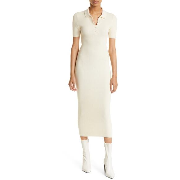 rag & bone Dresses & Skirts - Rag & Bone Women's Medium Ivory Amy Ribbed Knit Polo Dress Short Sleeve K8-9